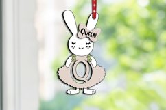 Letter Q Easter Bunny Basket Tag Ornament SVG Laser Dress Product Image 1