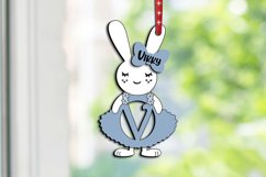Letter V Easter Bunny Basket Tag Ornament SVG Laser Dress Product Image 1