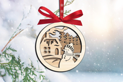 Merry Christmas Ornament Snowman Winter Home Scene SVG Laser Product Image 1