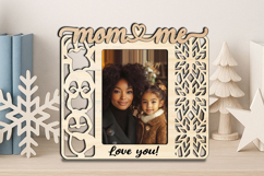 Mom &amp; Me SVG Penguin Christmas Winter Photo Frame Laser Gift Product Image 1