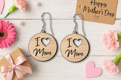 Mother's Day Heart Circle Earrings SVG Mom Design Laser Gift Product Image 1