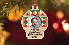 My First Christmas Ball Barn Quilt Baby Photo Ornament SVG Product Image 1
