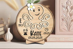 Octopus Baby Announcement Round Board Circle Sign SVG Laser Product Image 1