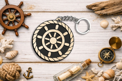 Ship Steering Wheel Ocean Keychain Gift SVG Laser Present Product Image 1