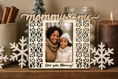 Snowflake Mommy Me SVG Winter Frame Photo Laser Present Gift Product Image 1