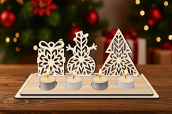 Snowflakes Christmas Candles Holder Pine Snowan SVG Laser Product Image 1