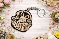 Spring Bunny Basket Easter Keychain Laser SVG Gift Accessory Product Image 1