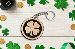 Four-leaf Clover Keychain SVG Patrick Day Laser Circle Gift Product Image 1