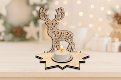 SVG Christmas Candle Holder Deer Star Design Laser Cut Gift Product Image 1