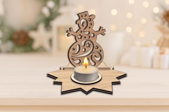 SVG Christmas Candle Holder Snowman Winter Pattern Laser Product Image 1