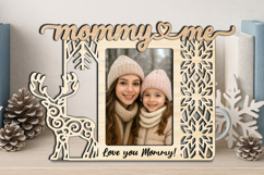 SVG Christmas Mommy &amp; Me Frame Photo Gift Laser Winter Deer Product Image 1