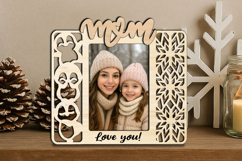 SVG Christmas Penguin Mom Photo Frame Laser Gift Winter Pic Product Image 1