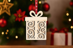 SVG Christmas Wrapped Gift Ornament Laser Present Holiday Product Image 1