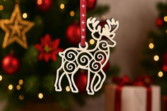 SVG Deer Holiday Winter Pattern Christmas Ornament Laser Product Image 2