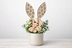 SVG Easter Bunny Ears Rabbits Flowers Planter Laser Present Product Image 1