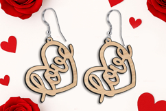 SVG Love Heart Text Valentine Earrings Laser Romantic Gift Product Image 1