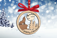 SVG Merry Christmas Ornament Winter Woods Wolf Santa Laser Product Image 1
