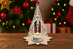 SVG Noel Candle Holder Laser Christmas Tree Home Decoration Product Image 1