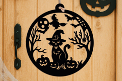 Witch Cat Halloween Door Hanger SVG Welcome Sign Laser Gift Product Image 1