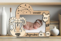 Zodiac Aries SVG Baby Photo Frame Present Newborn Laser Pic Product Image 1