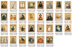 Halloween Vintage Stamps | Ghost Witch Wizard Retro Cat PNG Product Image 7
