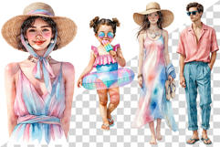 Pink and blue Beach | Watercolor summer ocean seaside png Product Image 10