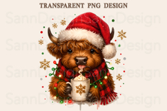 Cute Christmas Highland Cow PNG, Holiday Sublimation PNG Product Image 1