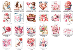 Pink Mother's Day | Watercolor PNG Clipart Mom Child Love Product Image 9
