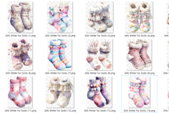Girls Winter Fur Socks | watercolor clipart cute fluffy kids Product Image 8