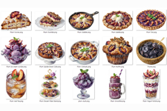 Plum Dessert | Watercolor Fruit Sweet Bakery Cake Scone Tart Product Image 8