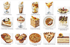 Banana Dessert | Watercolor art Split Cup Cake Fruit PNG Product Image 8