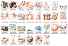 Pink Summer Vacation | Watercolor Beach Travel Holiday PNG Product Image 10