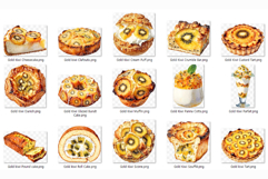 Gold Kiwi Dessert | Watercolor Clip Art PNG Cake Pavlova Product Image 7