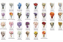 Watercolor Flower Bouquet Clipart | Roses Peonies Tulips PNG Product Image 7