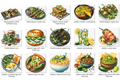 Jalapeno Pepper Cuisine | Watercolor Food Recipe Pickle PNG Product Image 5