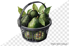 Watercolor illustration of avocados in a plastic basket PNG Product Image 1