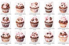 Cute Pink Chocolate Cupcake | Valentine watercolor dessert Product Image 5