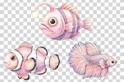 Aquatic Cuties Sea Animal | Watercolor Mermaid Pink PNG Product Image 11