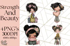 Breast Cancer Warrior Girls Clipart, Strength Beauty Product Image 1