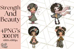 Breast Cancer Warrior Girls Clipart, Strength Beauty Product Image 1