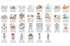 Pink and blue Beach | Watercolor summer ocean seaside png Product Image 12