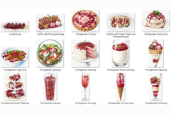 Pomegranate Dessert | Watercolor Clip Art PNG Fruit Cake Product Image 13