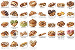 Bread PNG | Watercolor Bakery Food Bagel Baguette Pastry Product Image 14