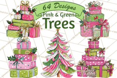 Whimsical Pink Green Christmas Trees Ornaments PNG Clipart Product Image 1