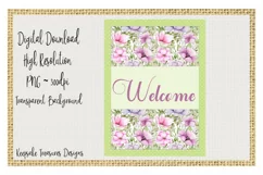 Welcome Garden Flag Pink Flower Illustration PNG Product Image 1
