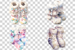 Girls Winter Fur Socks | watercolor clipart cute fluffy kids Product Image 2