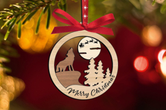 SVG Merry Christmas Ornament Winter Woods Wolf Santa Laser Product Image 2