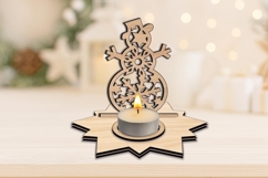 SVG Snowflakes Pattern Snowman Christmas Candle Holder Laser Product Image 3