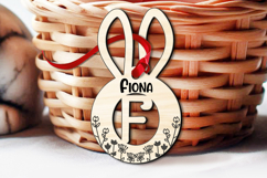 Laser Easter Letter F Bunny Basket Tag Ornament SVG Flowers Product Image 2