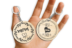 Set of 2 Mother&#039;s Day SVG Gift Keychain Laser Heart Wreath Product Image 2